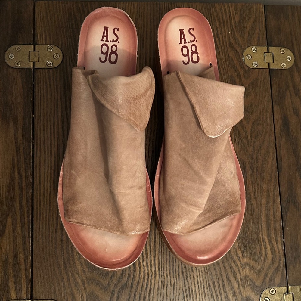A.S. 98 Womens Leather Wedge Sandals Slip On Shoes Niels Size 42 (10.5-11) - Picture 5 of 10